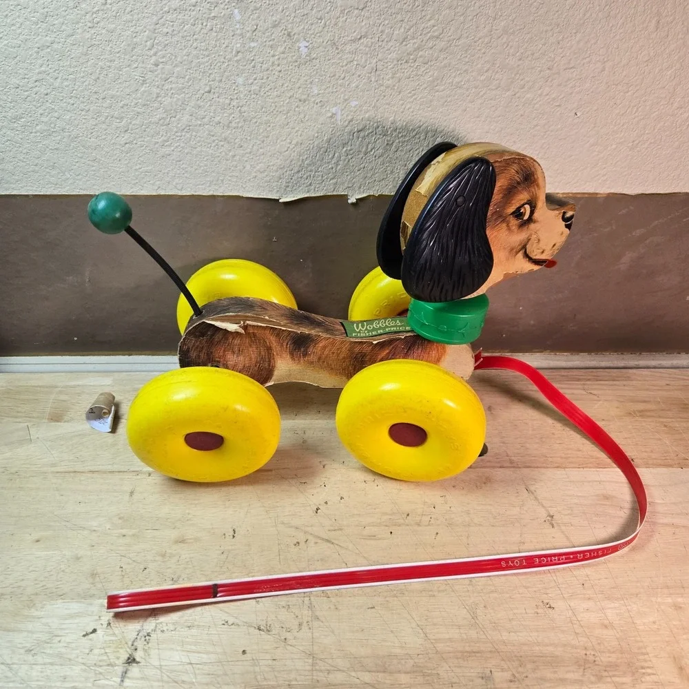 Vintage Fisher Price 1964 Wobbles #130 PULL TOY Puppy Dog, Working